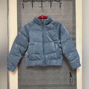 Girls' Solid Blue/Gray Shiny Puffer Jacket - Art Class Small 6/7